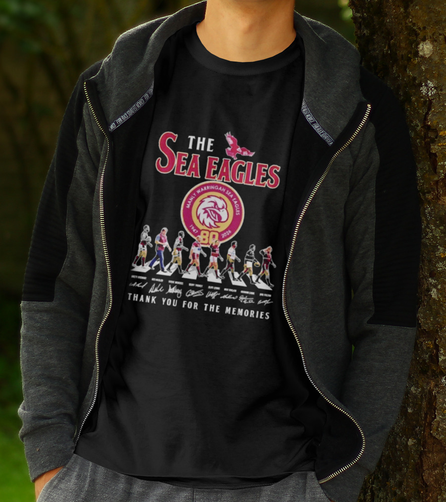 The Sea Eagles 1947 2026 Thank You For The Memories Manly Warringah Sea Eagles 80 Players Signatures T-Shirt