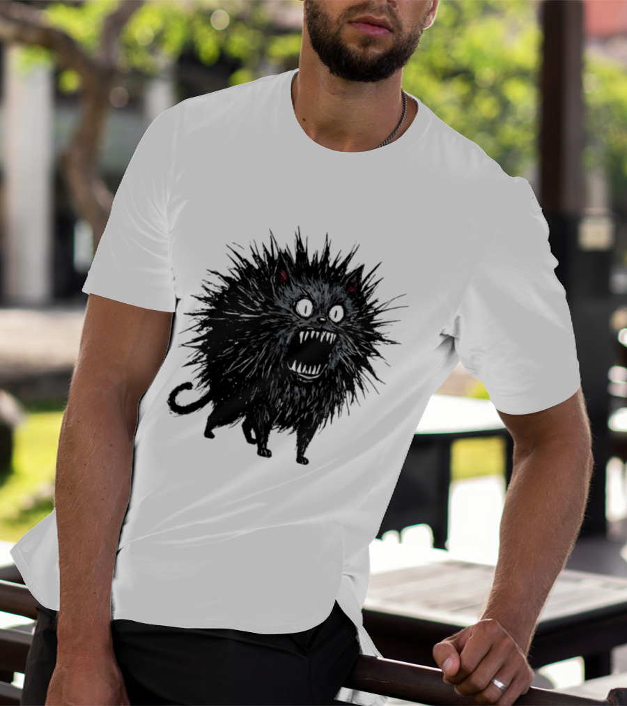 Angry Spiky Black Cat Meme Wild Expression T-Shirt