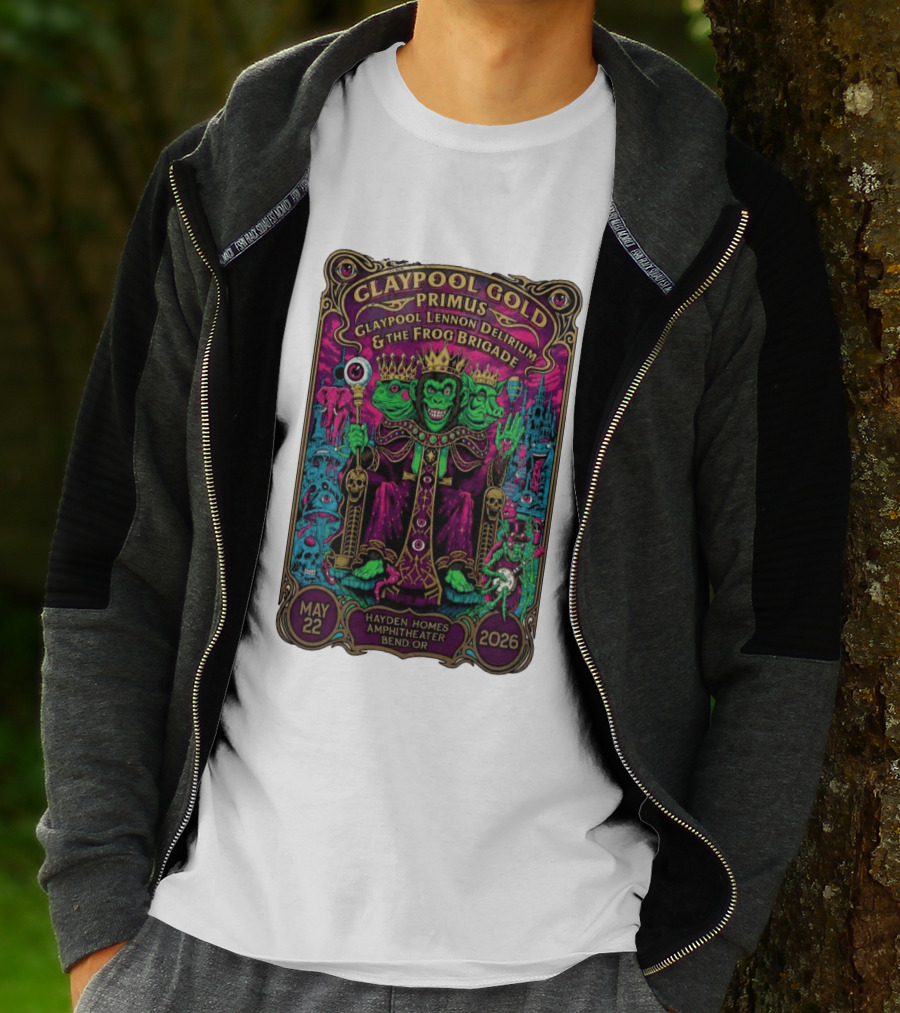 Claypool Gold Primus Claypool Lennon Delirium And The Frog Brigade Hayden Homes Amphitheater Bend Oregon May 22 2026 Gig T-Shirt