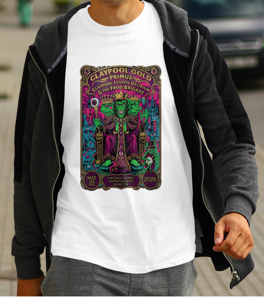 Claypool Gold Primus Claypool Lennon Delirium And The Frog Brigade Hayden Homes Amphitheater Bend Oregon May 22 2026 Gig T-Shirt