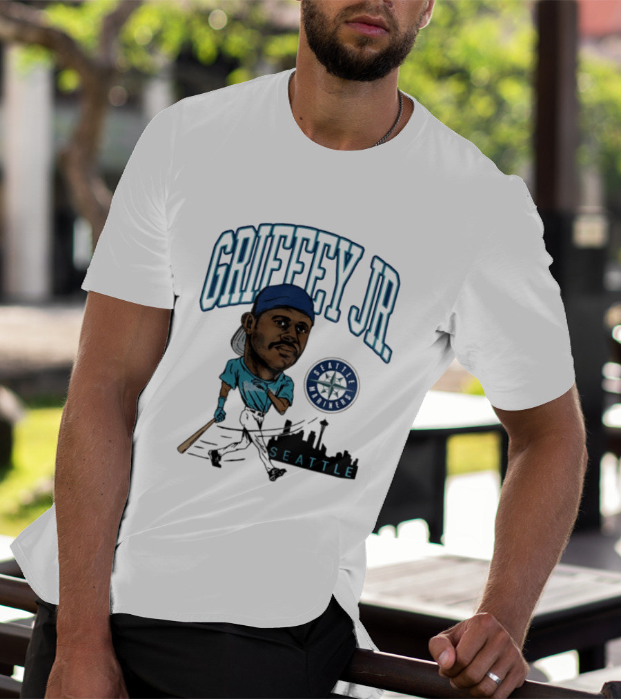 Seattle Mariners Griffey Jr. Skyline Caricature T-Shirt