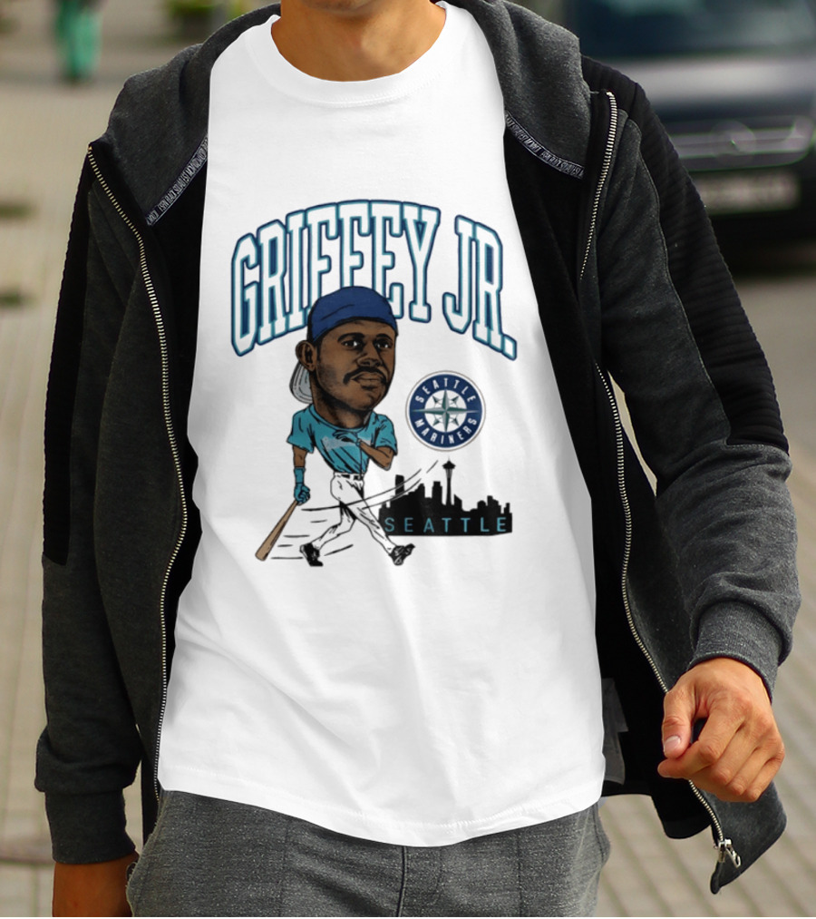 Seattle Mariners Griffey Jr. Skyline Caricature T-Shirt