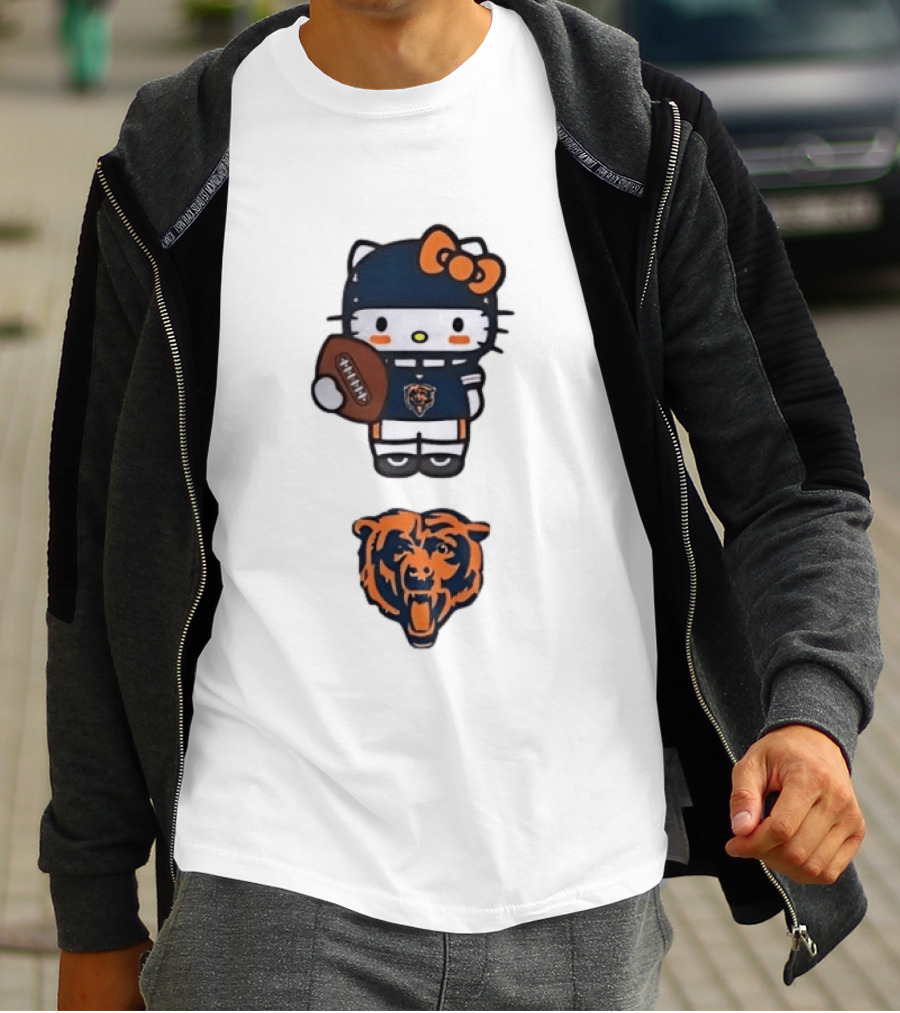 Hello Kitty Bears Football With Chicago Bear Head T-Shirt