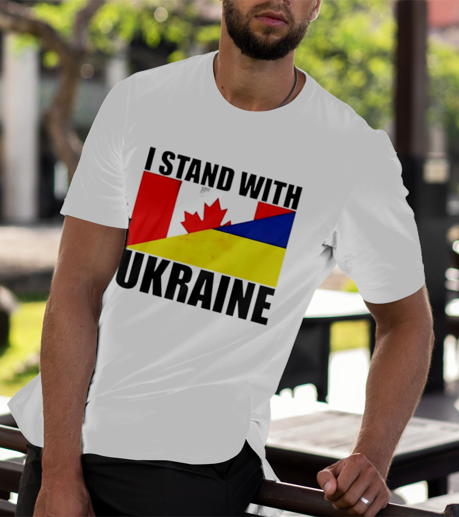 I Stand With Ukraine Canada Flag Maple Leaf Yellow Blue T-Shirt
