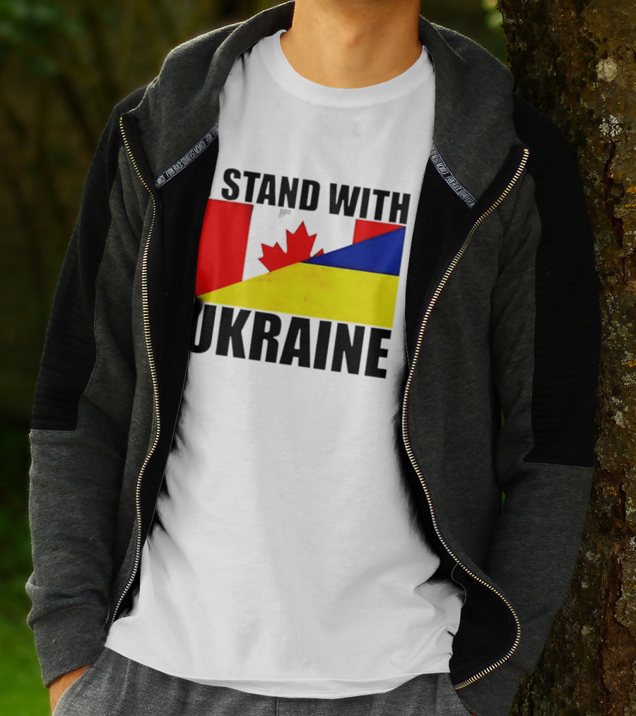 I Stand With Ukraine Canada Flag Maple Leaf Yellow Blue T-Shirt
