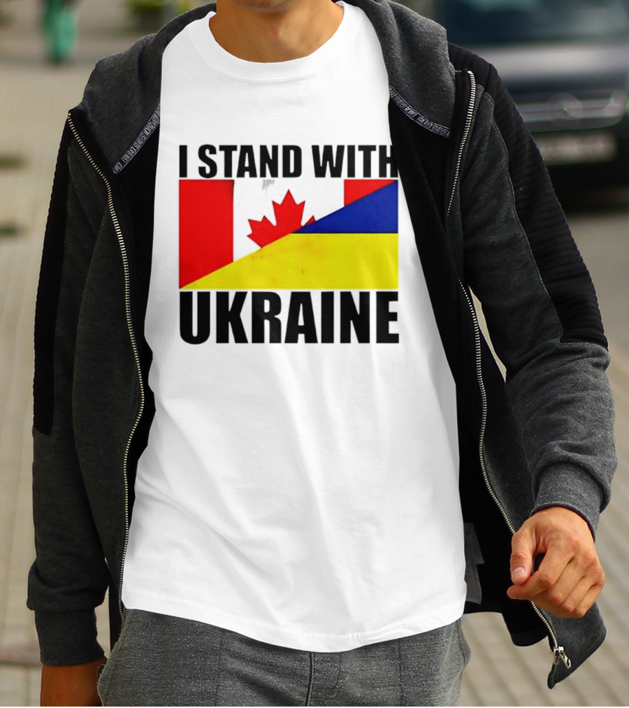 I Stand With Ukraine Canada Flag Maple Leaf Yellow Blue T-Shirt