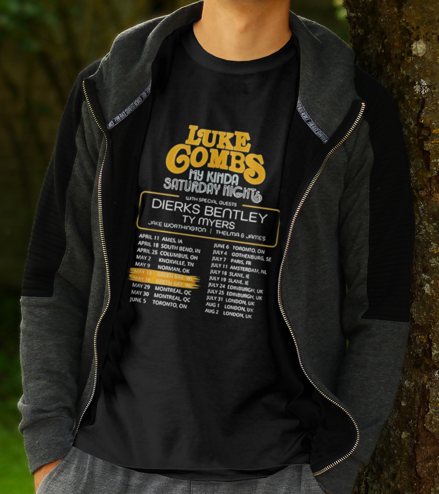 Luke Combs My Kinda Saturday Night Tour 2026 Green Bay Featuring Dierks Bentley T-Shirt