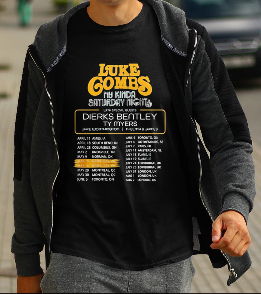 Luke Combs My Kinda Saturday Night Tour 2026 Green Bay Featuring Dierks Bentley T-Shirt