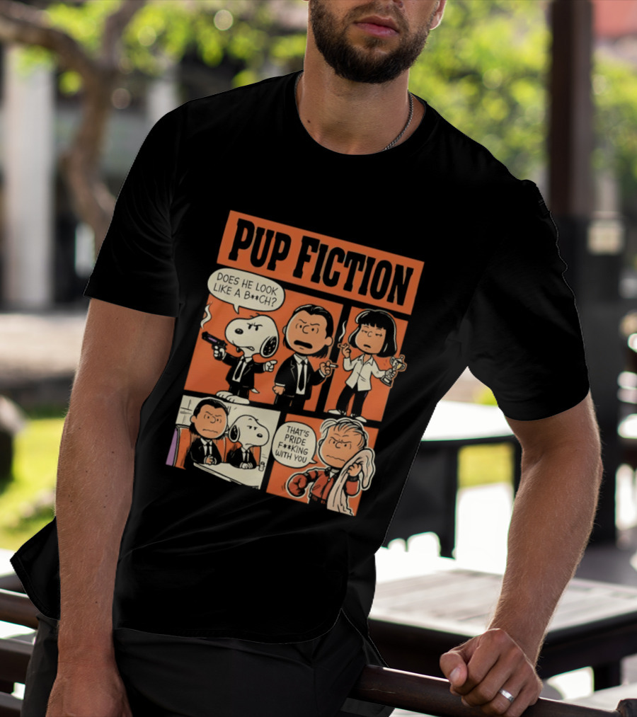 Pup Fiction Peanuts And Pulp Fiction Characters Mashup T-Shirt