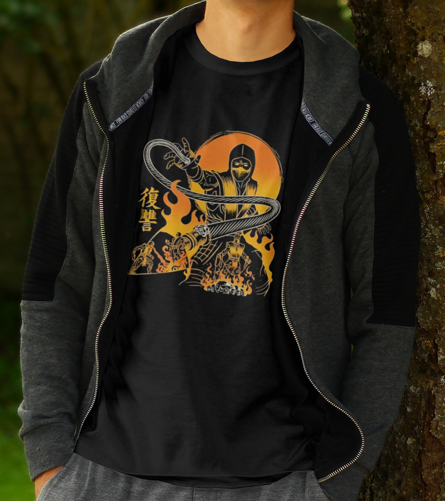 Scorpion Mortal Kombat Hellbound Wrath Kanji Flames T-Shirt