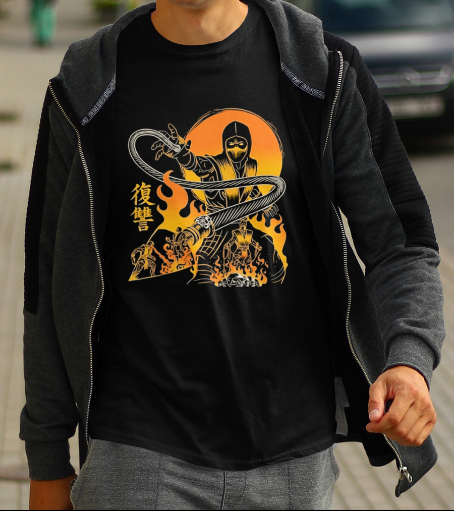 Scorpion Mortal Kombat Hellbound Wrath Kanji Flames T-Shirt
