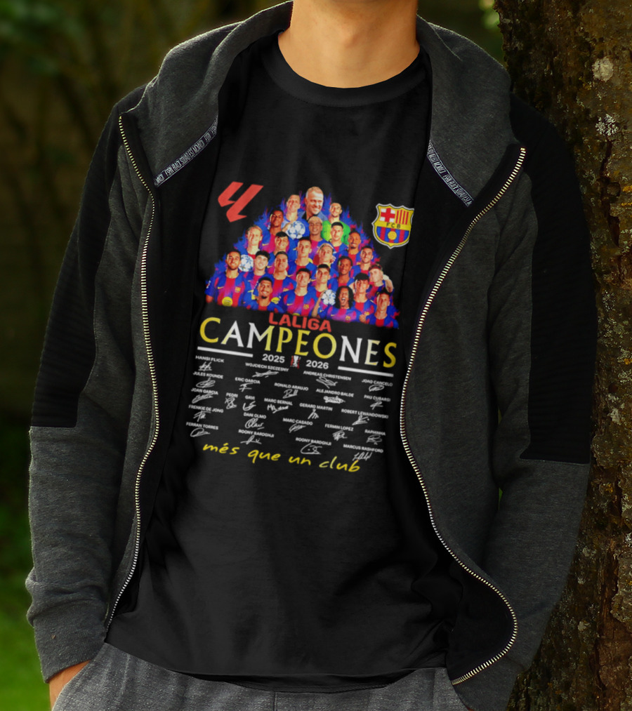 FC Barcelona LaLiga Campeones 2025 2026 Más Que Un Club Signatures T-Shirt