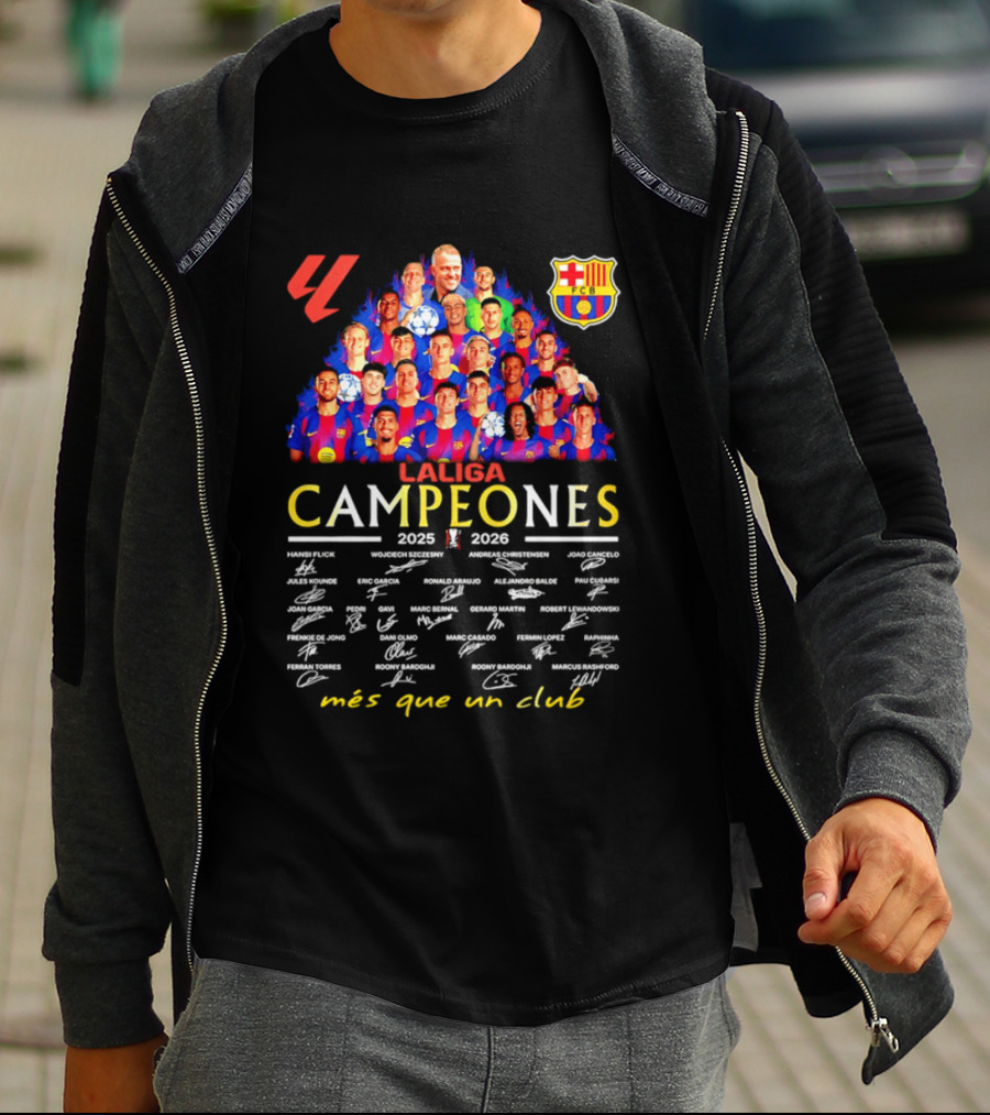 FC Barcelona LaLiga Campeones 2025 2026 Más Que Un Club Signatures T-Shirt