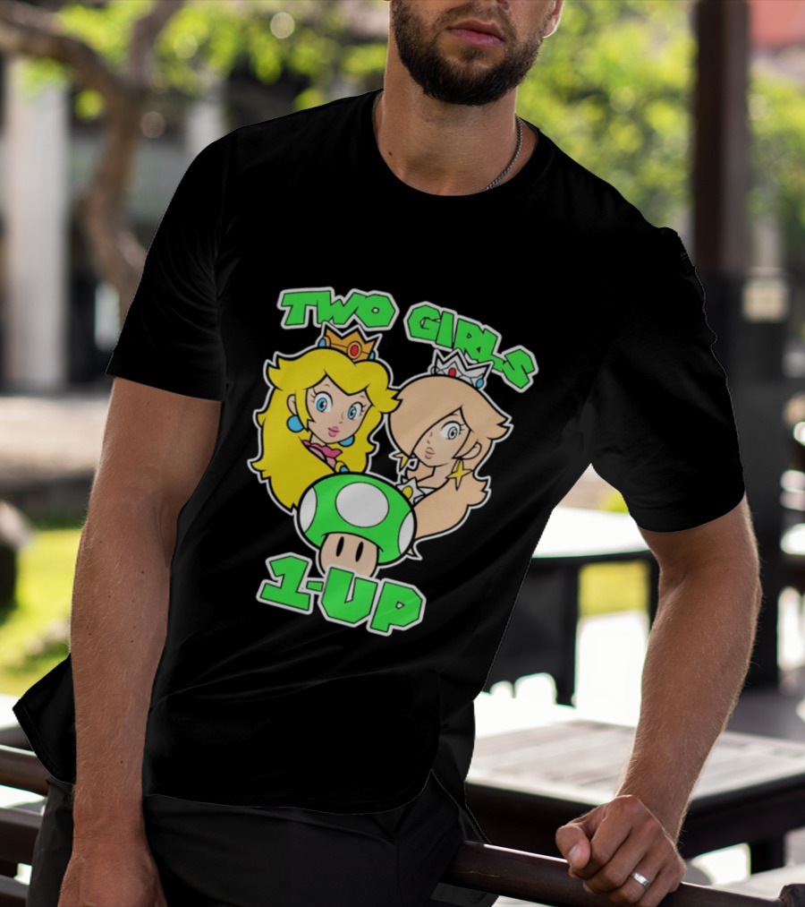 Two Girls 1 Up Mushroom Princesses Gaming T-Shirt
