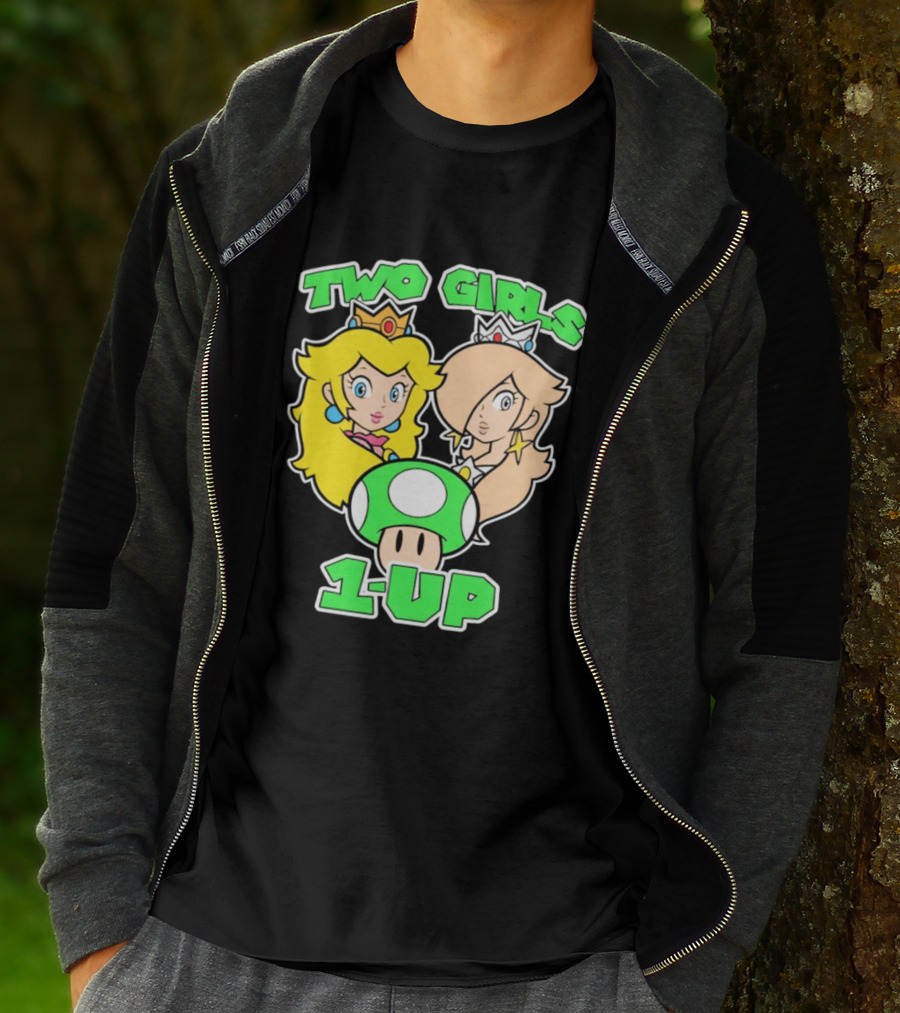Two Girls 1 Up Mushroom Princesses Gaming T-Shirt