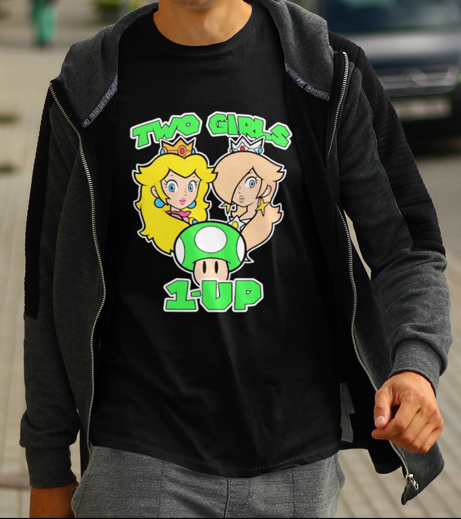 Two Girls 1 Up Mushroom Princesses Gaming T-Shirt