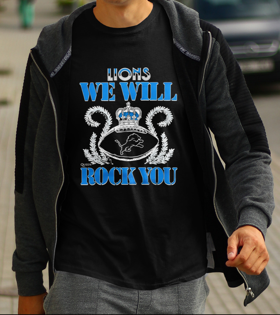 Lions We Will Rock You Queen Crest Football T-Shirt