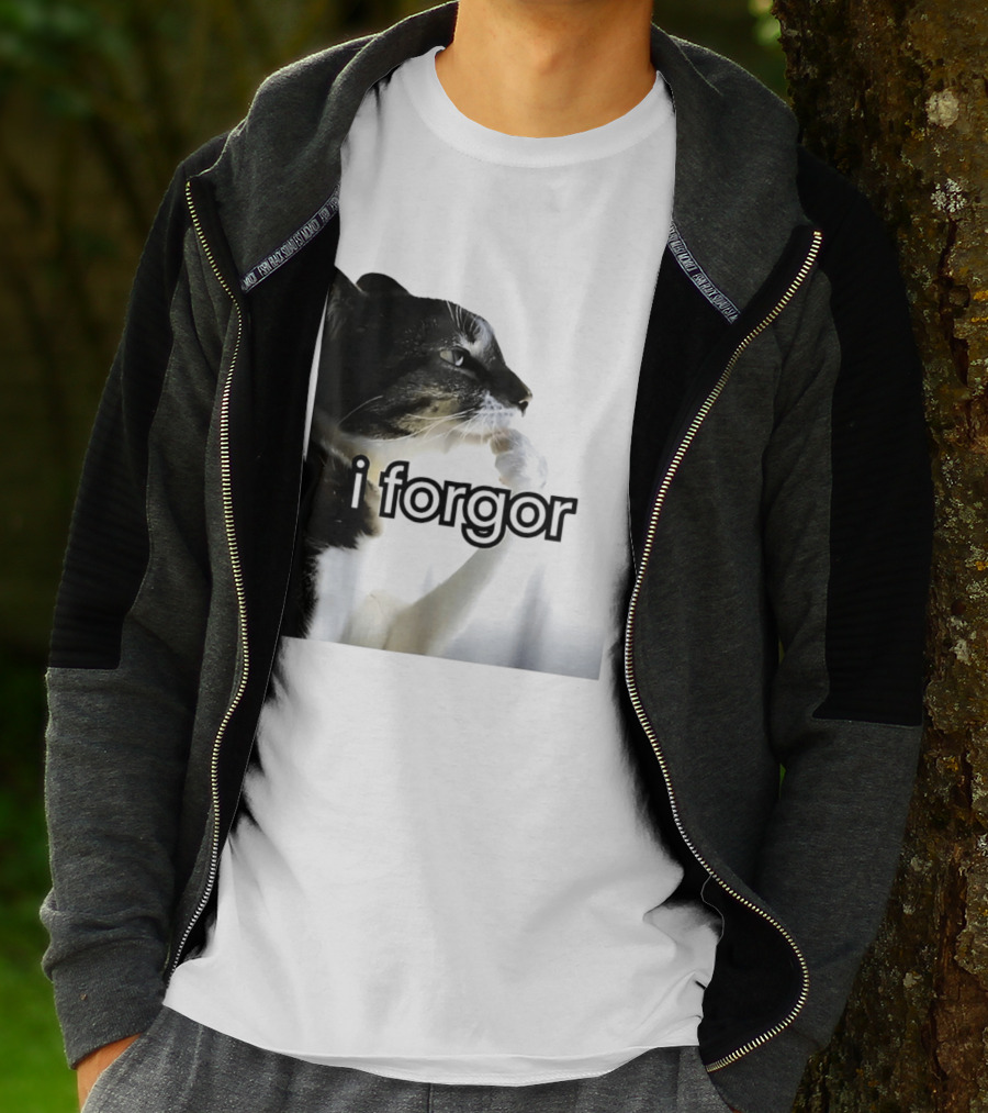 Cat I Forgor Meme Digital Image Paw Licking Pensive Moment T-Shirt