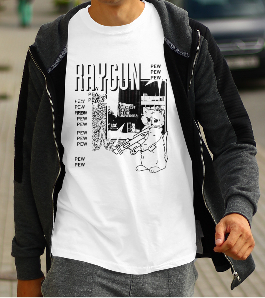 Raygun Cat Pew Pew Galactic Space Adventure T-Shirt