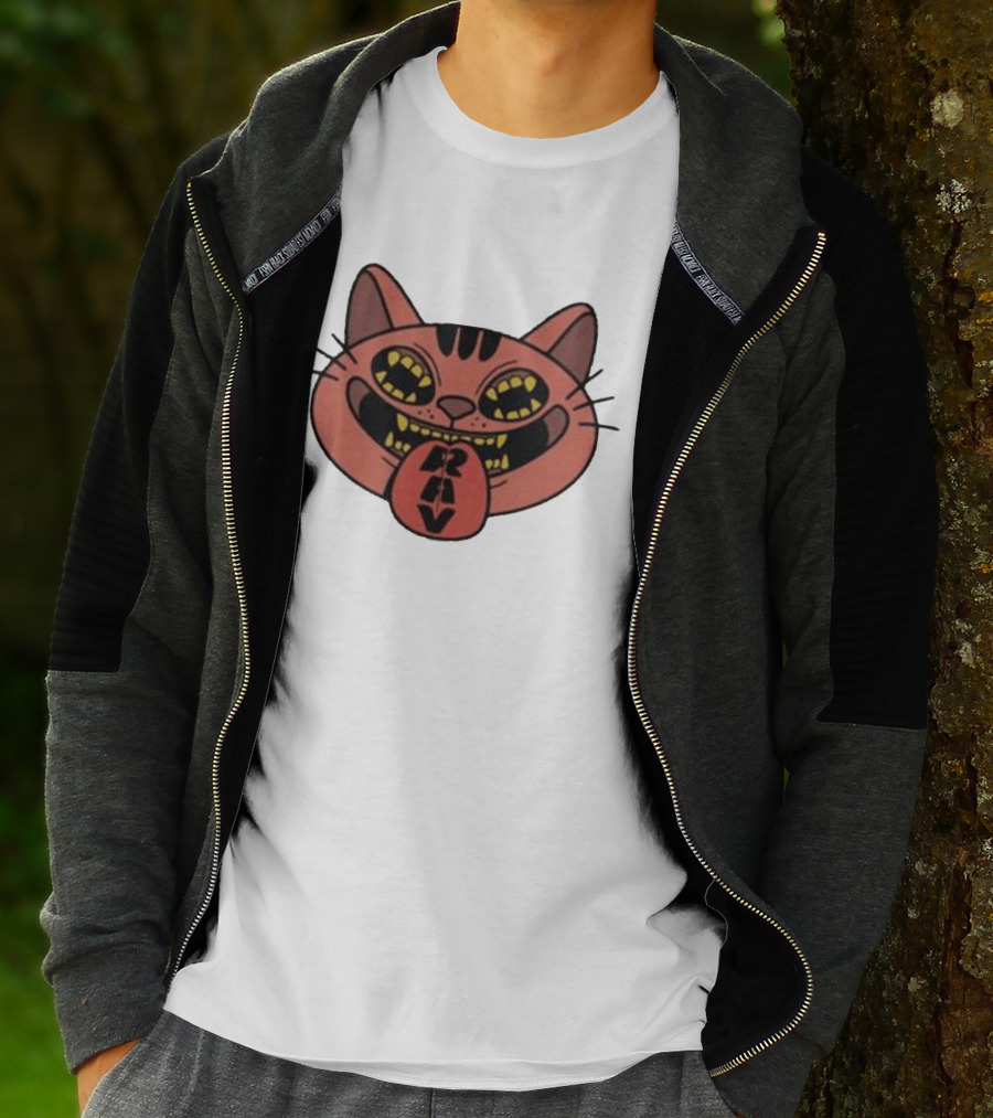 Exociety Rav Cat Tongue Out Face Graphic Urban Streetwear T-Shirt