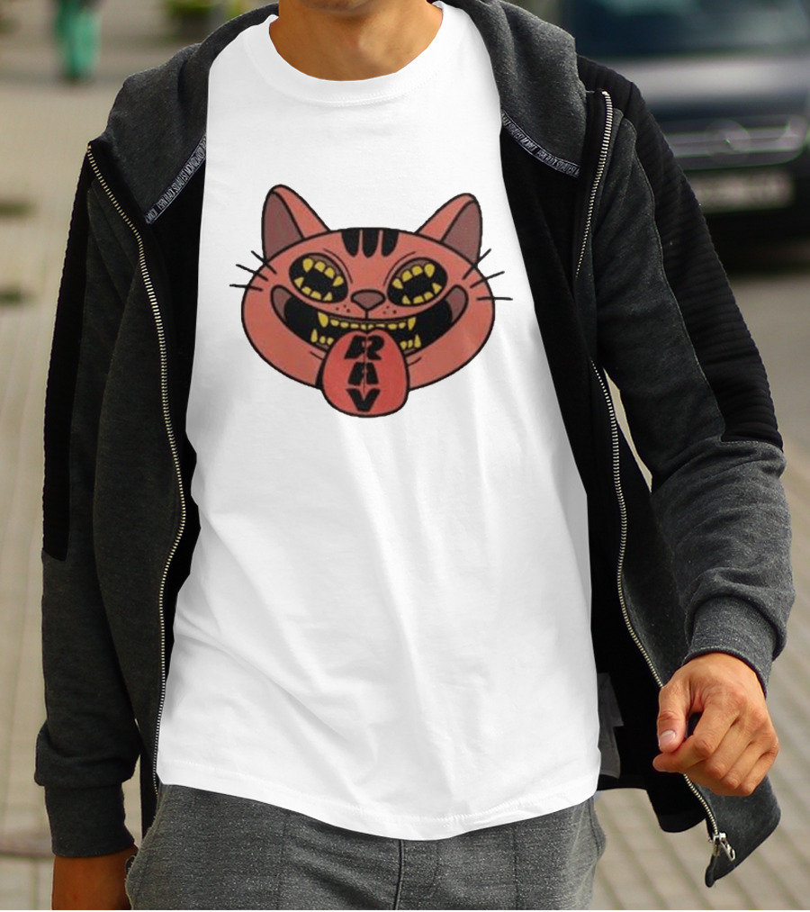 Exociety Rav Cat Tongue Out Face Graphic Urban Streetwear T-Shirt