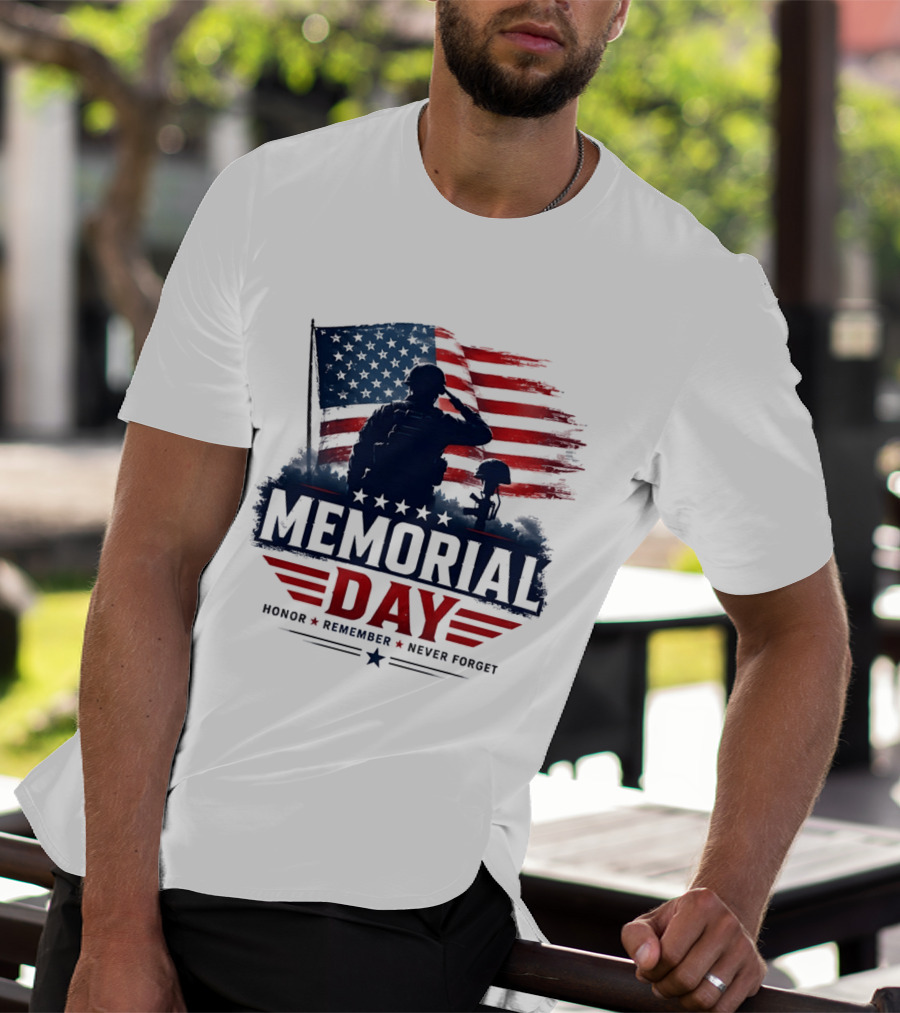 Memorial Day 2026 Honor Remember Never Forget American Flag T-Shirt