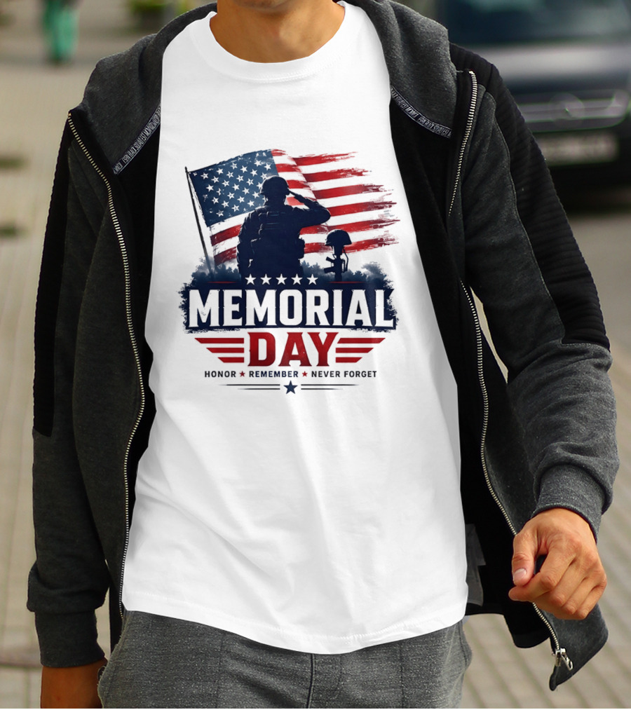 Memorial Day 2026 Honor Remember Never Forget American Flag T-Shirt