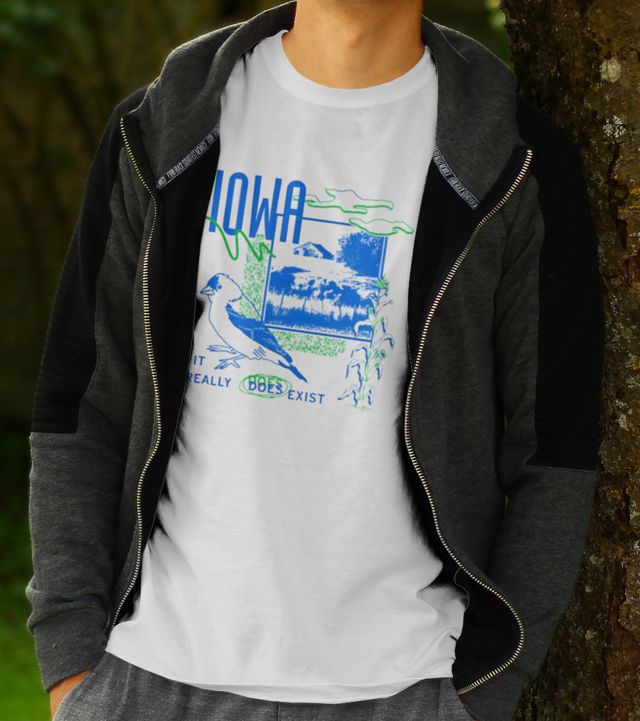 Iowa It Really Does Exist 90s Style Scenic Landscape Bird And Cornfield T-Shirt