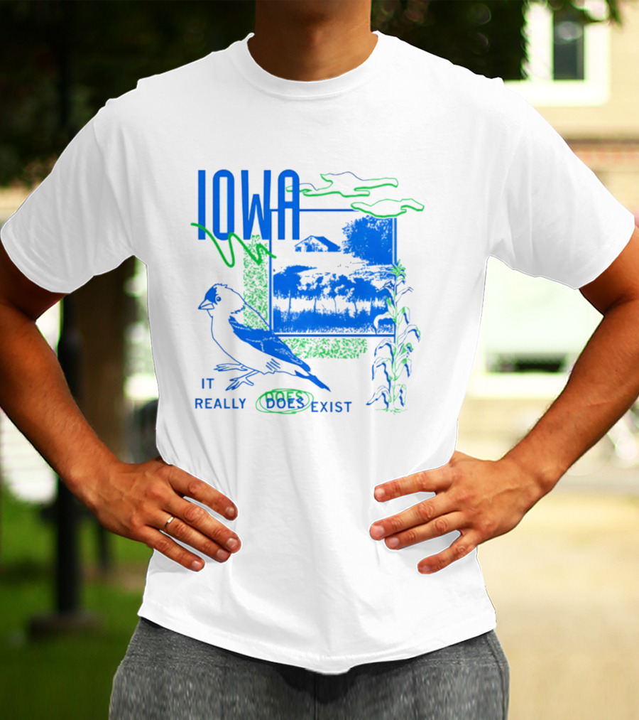 Iowa It Really Does Exist 90s Style Scenic Landscape Bird And Cornfield T-Shirt
