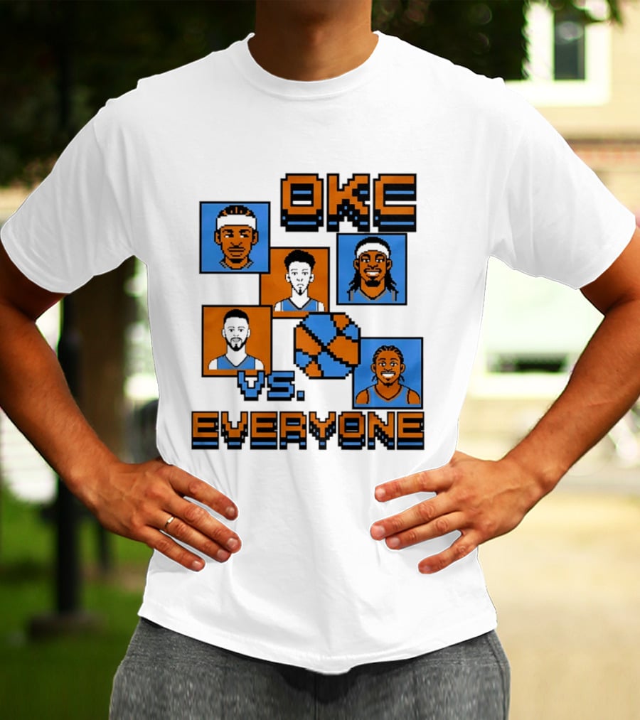 Oklahoma City Thunder OKC Vs Everyone 8 Bit Basketball Pixel Art Characters T-Shirt