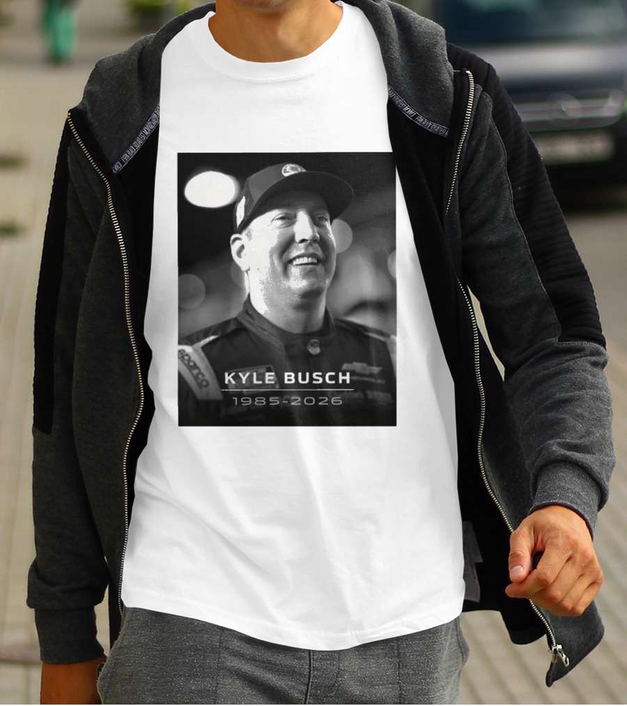 Kyle Busch 1985 2026 Racing Tribute Black And White T-Shirt