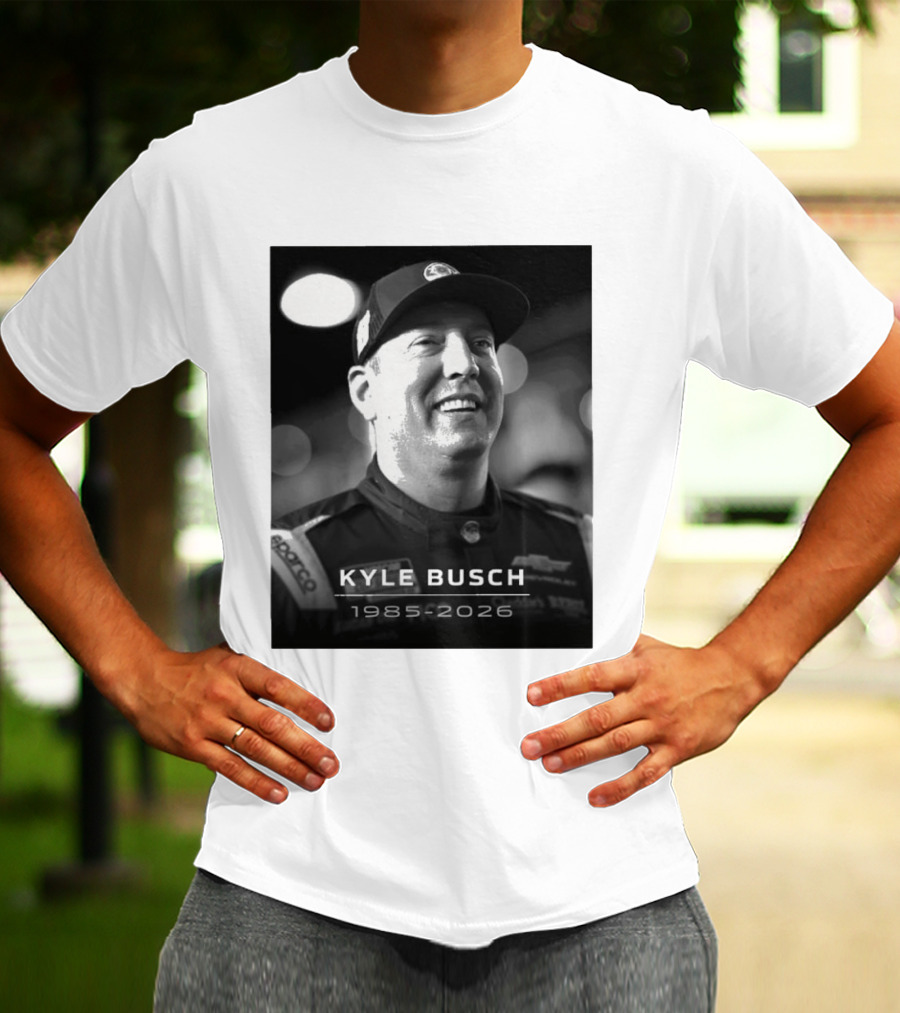 Kyle Busch 1985 2026 Racing Tribute Black And White T-Shirt
