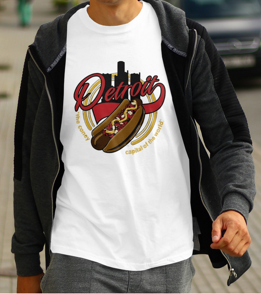 Detroit The Coney Capital Of The World Hot Dog Skyline T-Shirt
