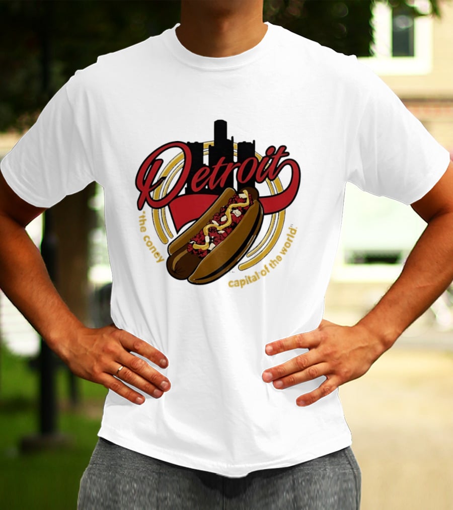Detroit The Coney Capital Of The World Hot Dog Skyline T-Shirt