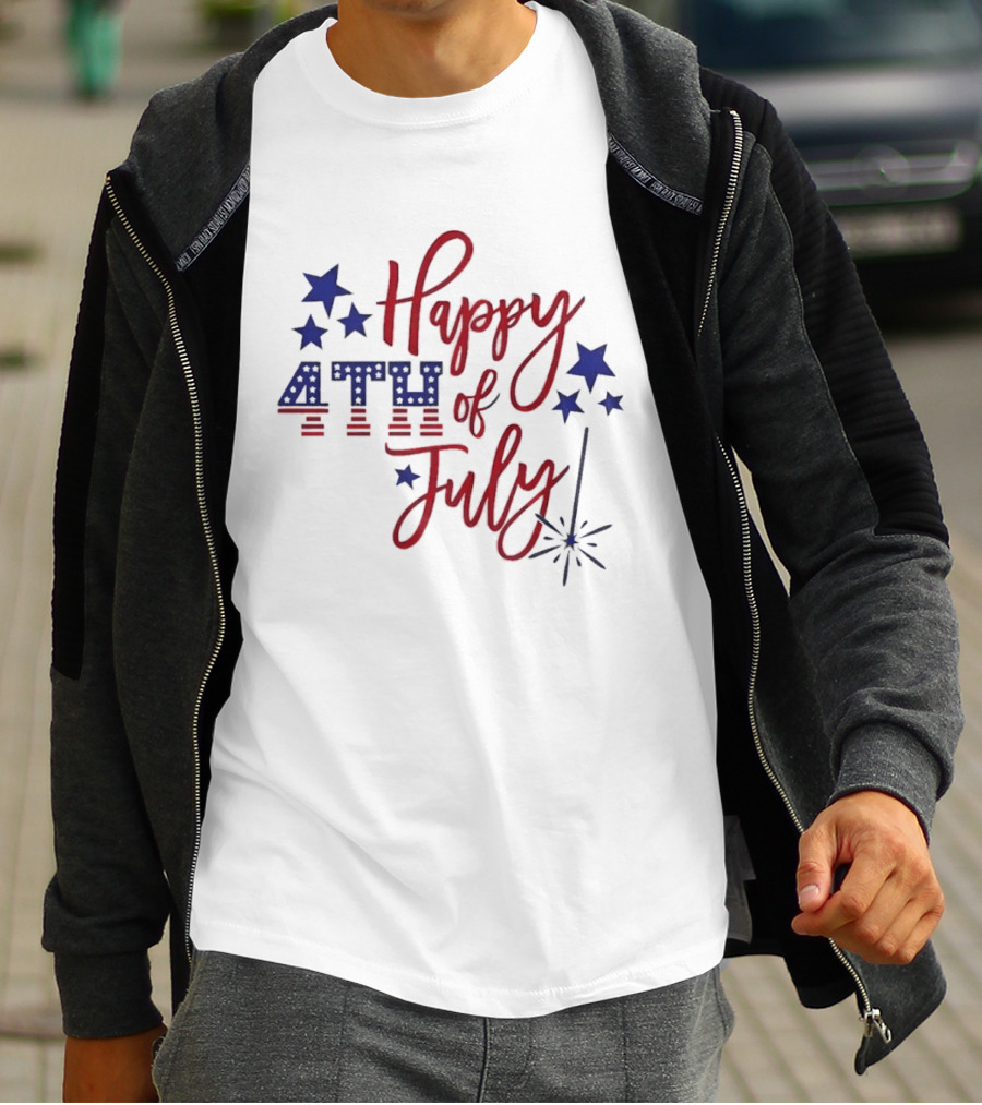 Happy 4th Of July Patriotic Stars Firework Celebration T-Shirt
