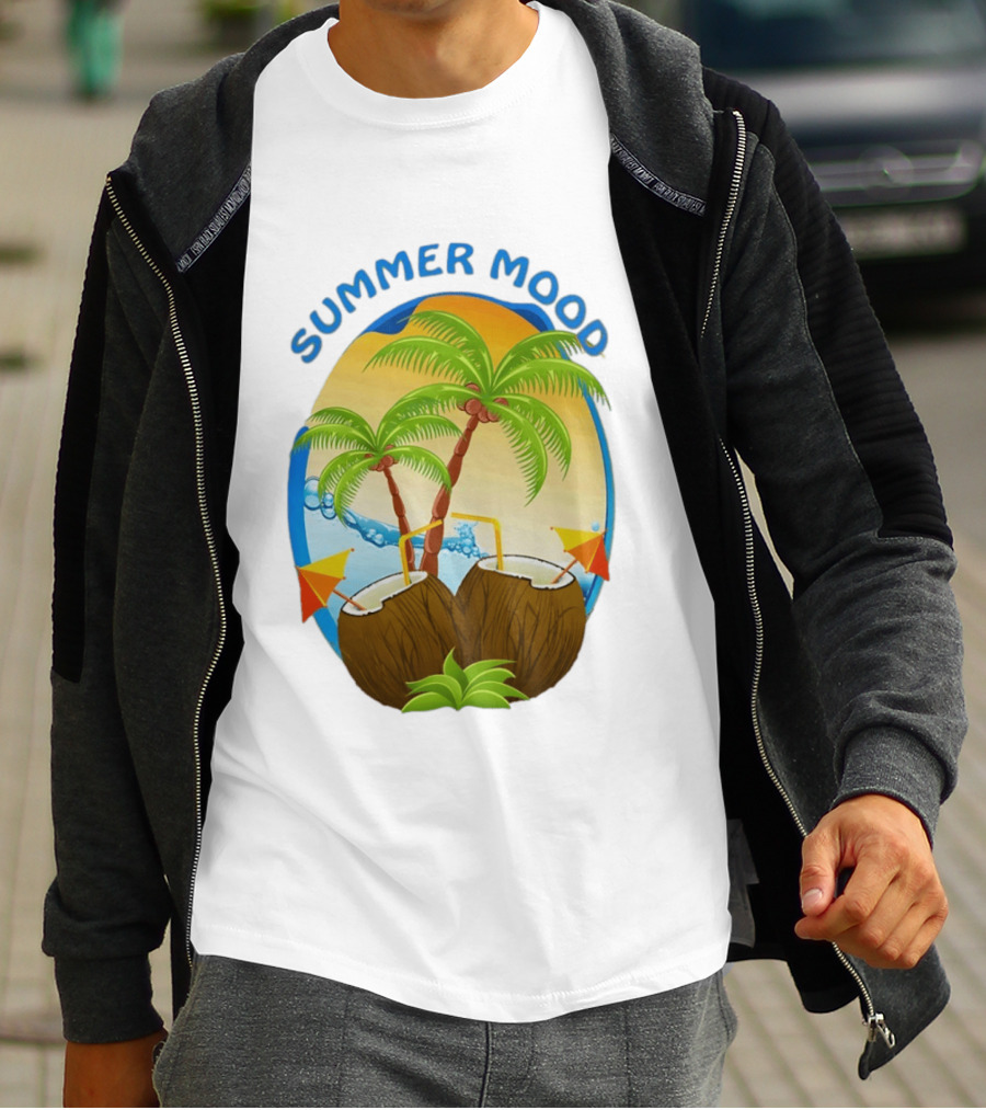 Summer Mood Tropical Palm And Coconut Drink Fiesta T-Shirt