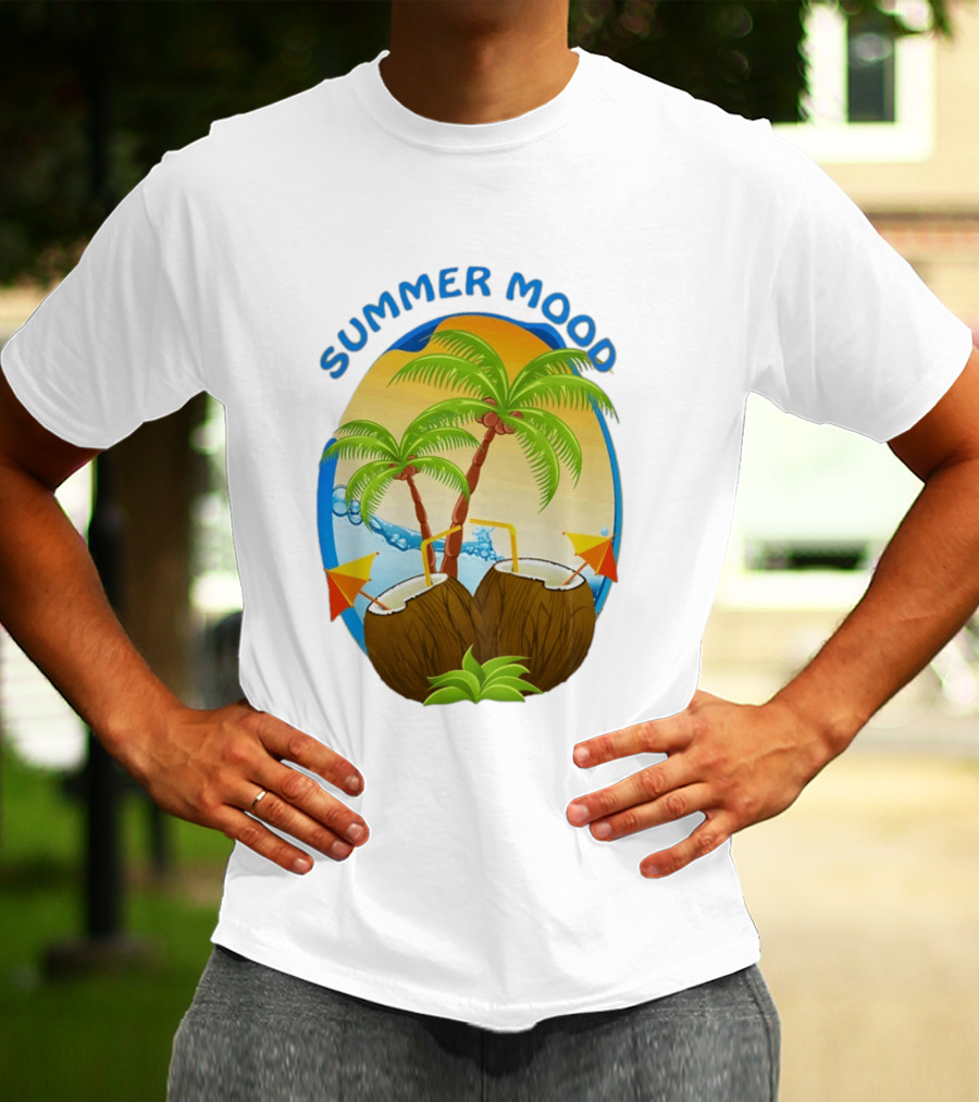 Summer Mood Tropical Palm And Coconut Drink Fiesta T-Shirt