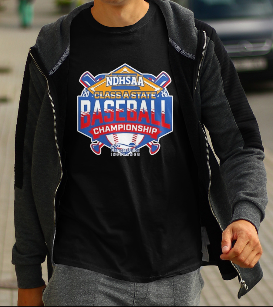 NDHSAA Class A State Baseball Championship 2026 Farmers Union Insurance T-Shirt