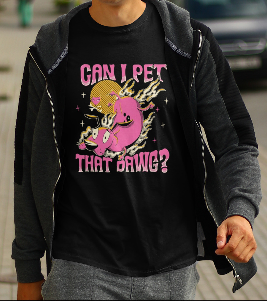 Courage The Cowardly Dog Can I Pet That Dawg Funny Pink Flame T-Shirt