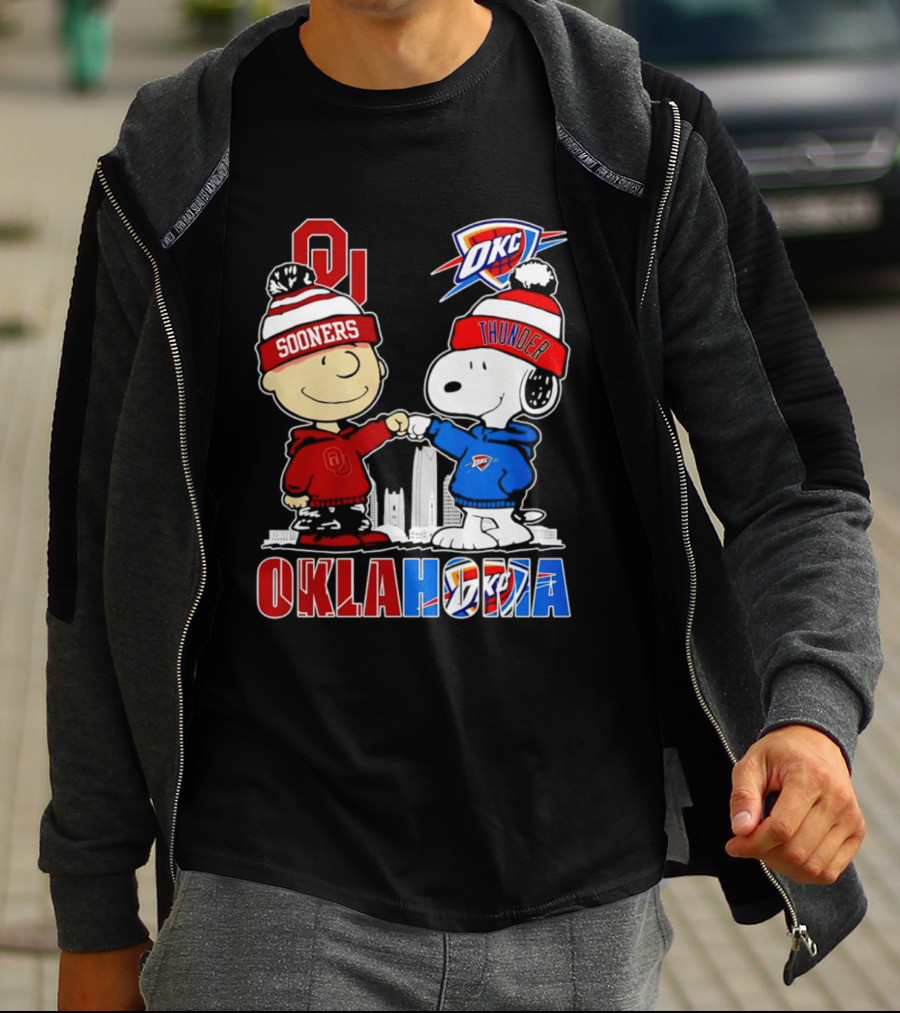 Oklahoma Sooners OU Snoopy OKC Thunder Unity Skyline T-Shirt