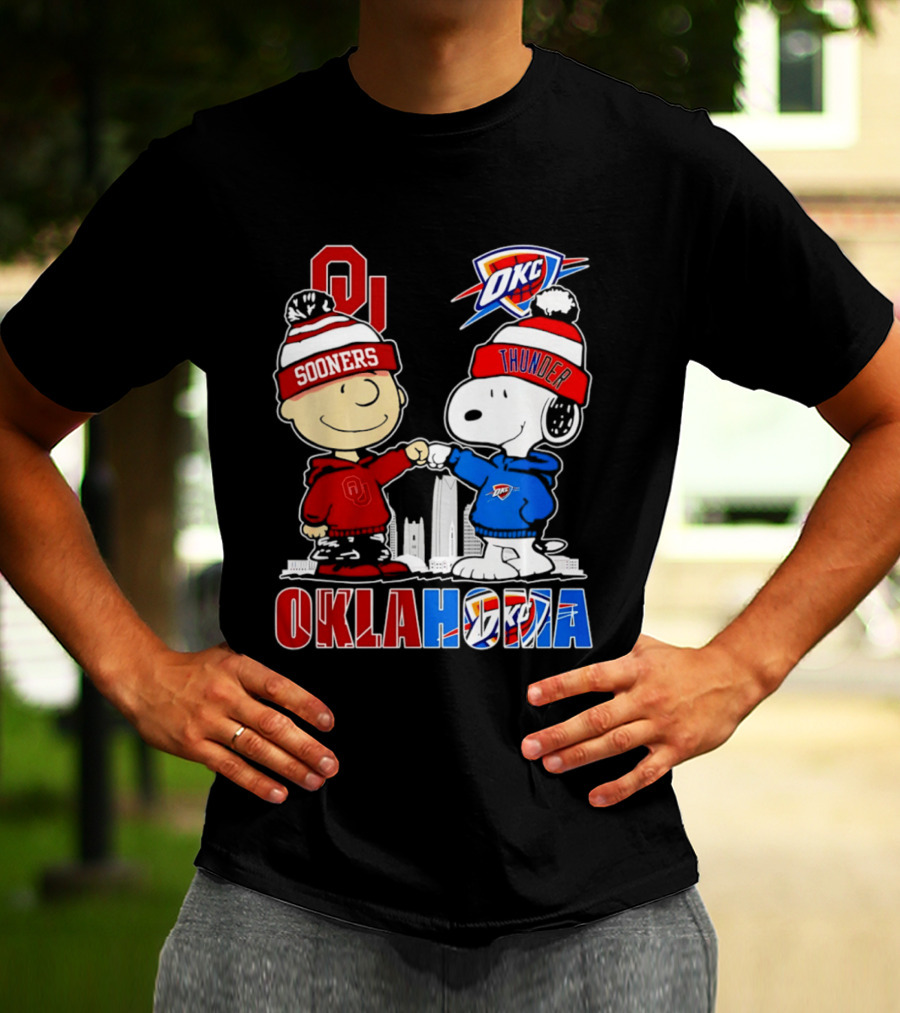 Oklahoma Sooners OU Snoopy OKC Thunder Unity Skyline T-Shirt