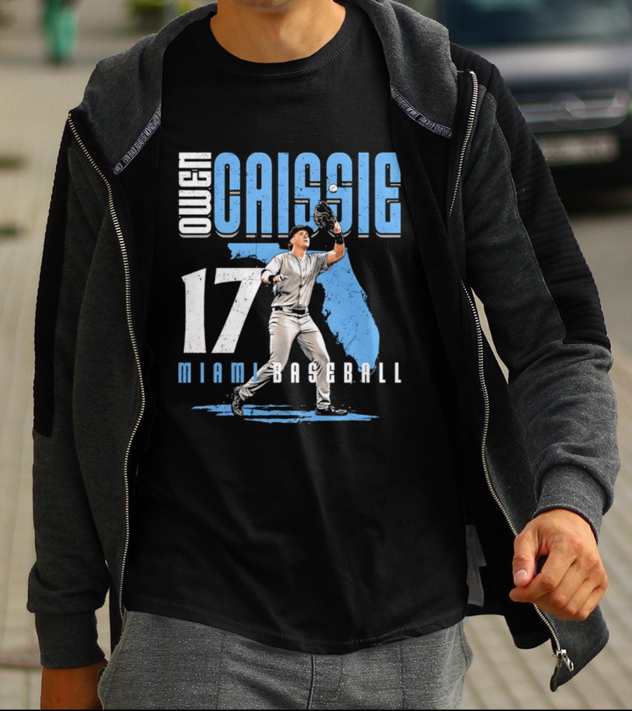 Owen Caissie 17 Miami Baseball Florida Map T-Shirt