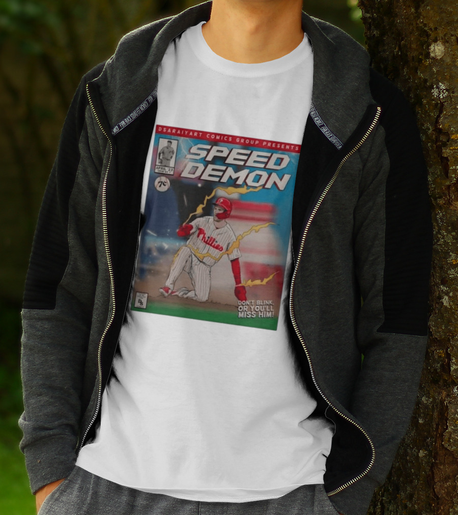 DSaraiyart Speed Demon Phillies April 23 Comics Group Don't Blink Trea Turner T-Shirt