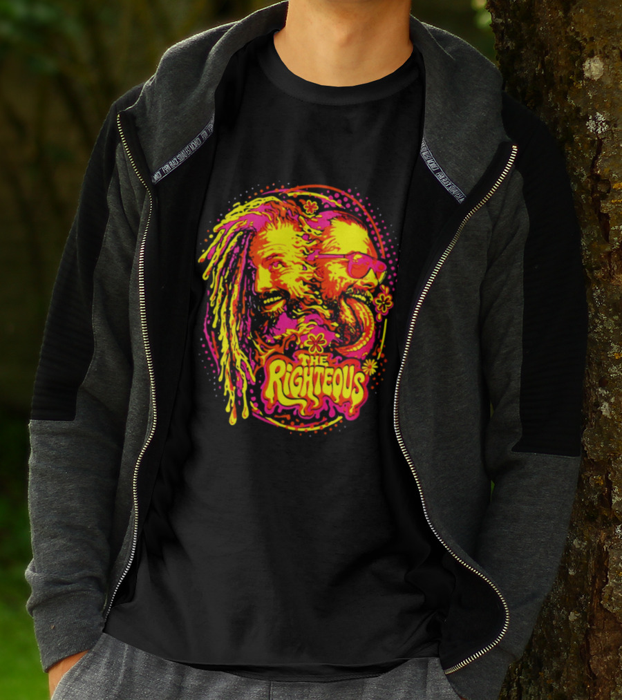 TNA Wrestling The Righteous Psychedelic Tie Dye Art With Sunglasses And Flowers T-Shirt