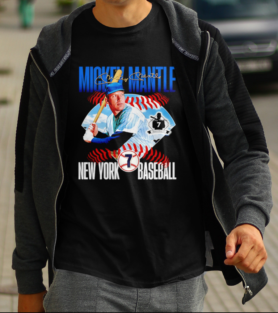 Mickey Mantle New York Baseball 7 Laces T-Shirt