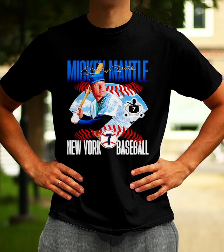 Mickey Mantle New York Baseball 7 Laces T-Shirt