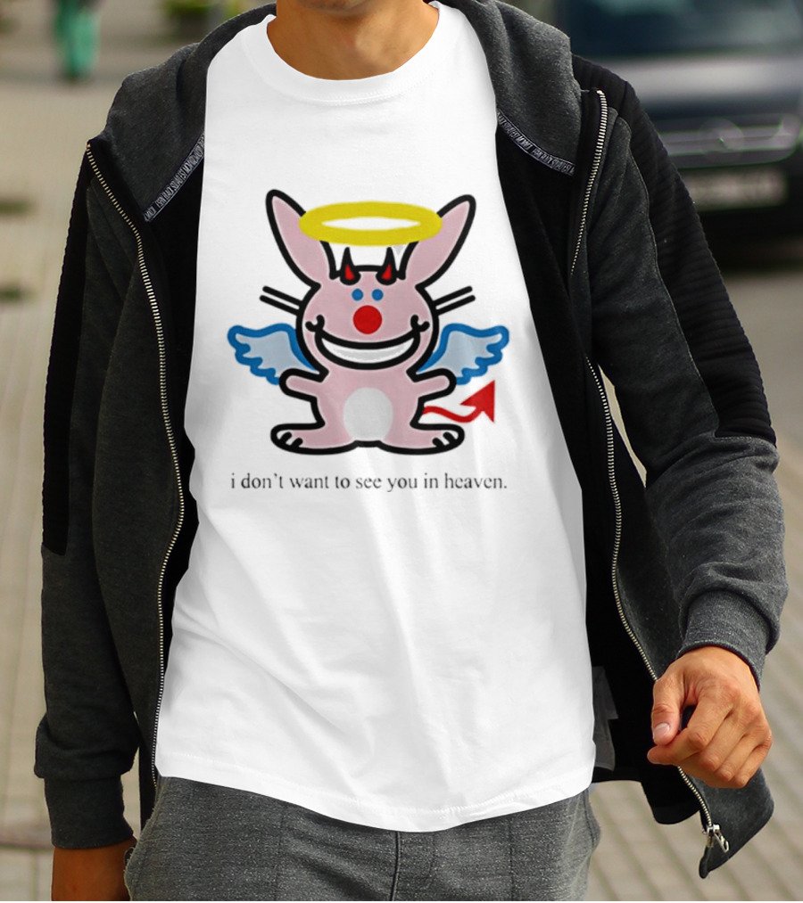 Angel Devil Rabbit I Don't Want To See You In Heaven Halo Wings Horns Red Tail T-Shirt