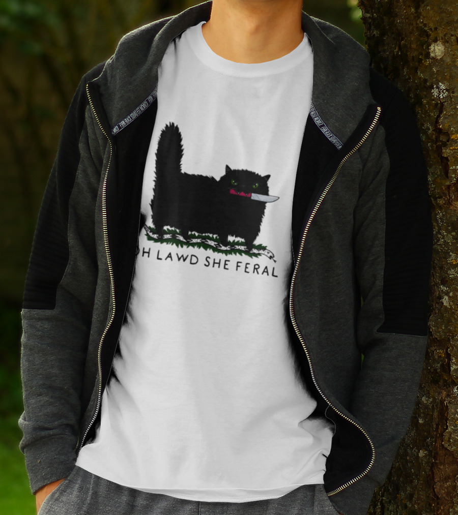 Oh Lawd She Feral Cat Knife Snake T-Shirt
