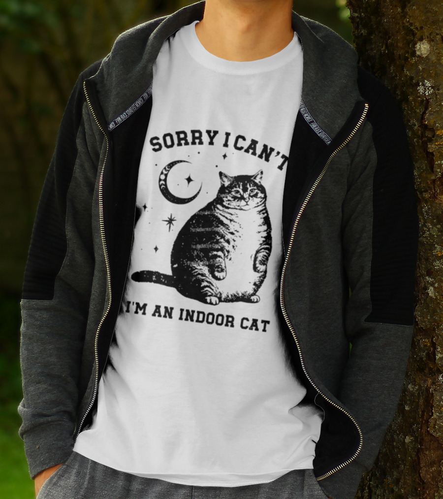 Sorry I Can't I'm An Indoor Cat Moon And Stars Fat Cat T-Shirt