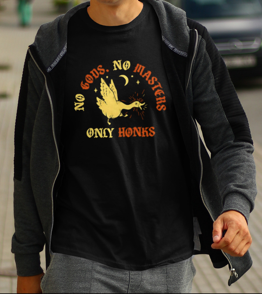 No Gods No Masters Goose Only Honks Crescent Moon And Stars T-Shirt
